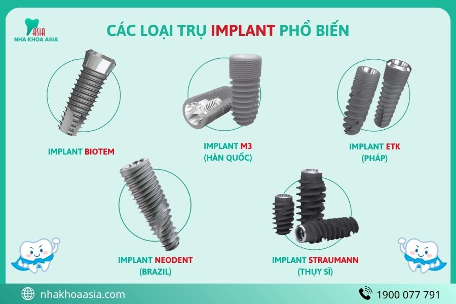 Các loại trụ Implant Nha Khoa Asia