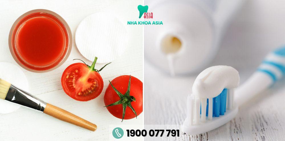 Kết hợp tẩy trắng răng bằng cà chua nguyên chất và kem đánh răng