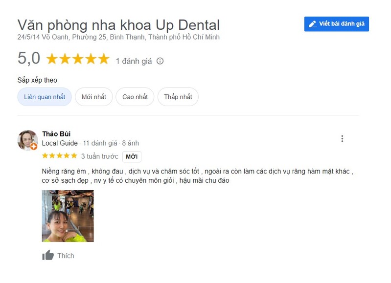 Nha khoa Up Dental được khách hàng đánh giá tốt, là nha khoa uy tín TPHCM 